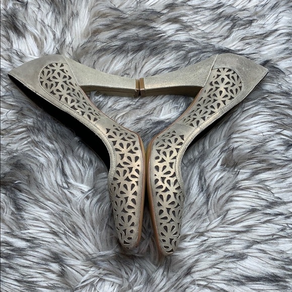 French Connection Cut Out Gray Shimmer Pump High Heel Shoes sz 10 - Picture 2 of 7